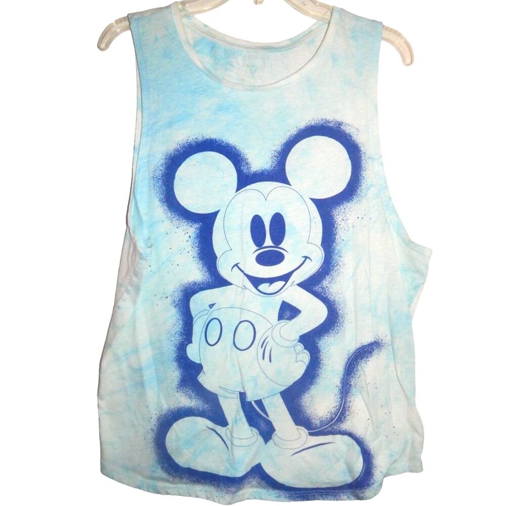 Disney Mickey Mouse Women’s Plus 2X 2XL Blue White Tie Dye Graphic Tank Top